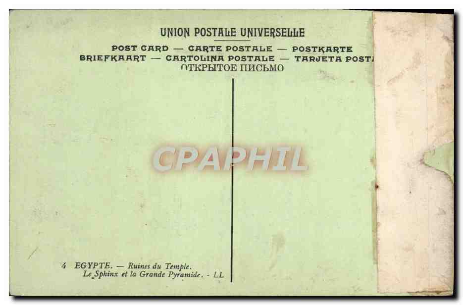 CPA Egypt The Temple Sphinx And Pyramid of Rheops — Verso