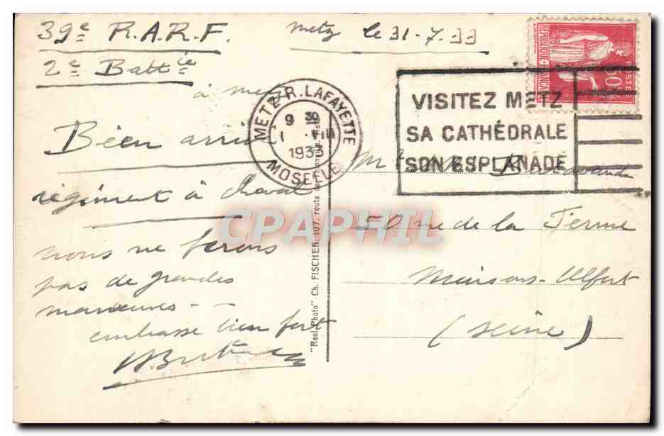 Porte de Metz — vue de la porte fortifiée avec tours coniques — éditeur 'Real Photo' n°107 — Rückseite