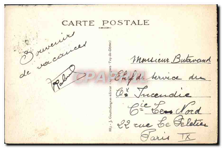 CPA L'Auvergne La Bourboule Pont et Chalet Choussy Roche aux fees — Rückseite