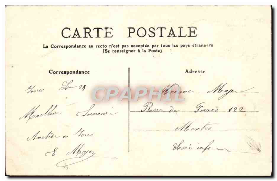 CPA Tours L'Hotel de Ville et palais de justice Boulevard Heurteloup — Rückseite