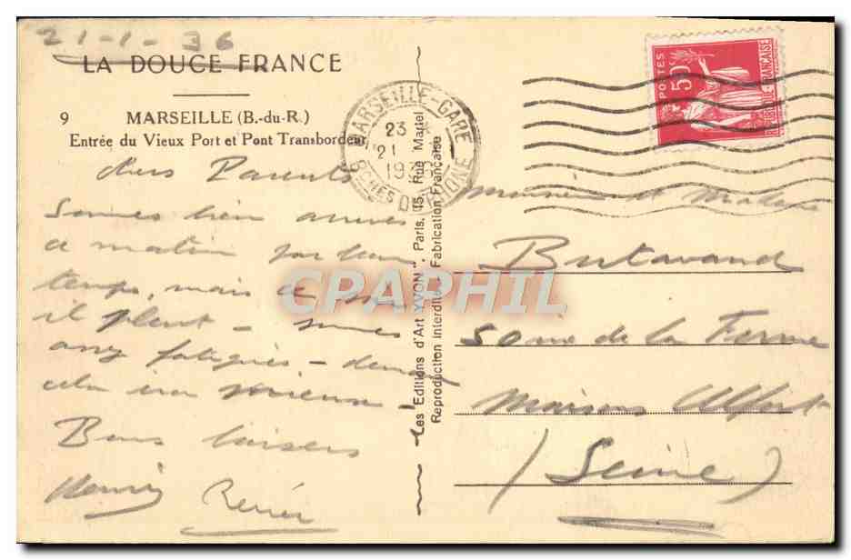 CPA Marseille Entree du Vieux Port et Pont Transbordeur — Verso