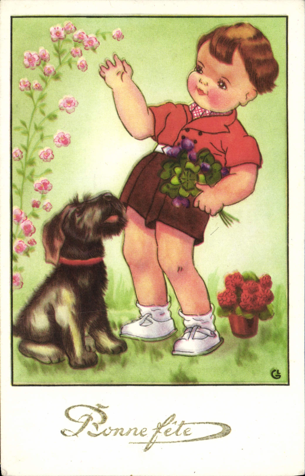 CPA Bonne Fete Enfant Chien