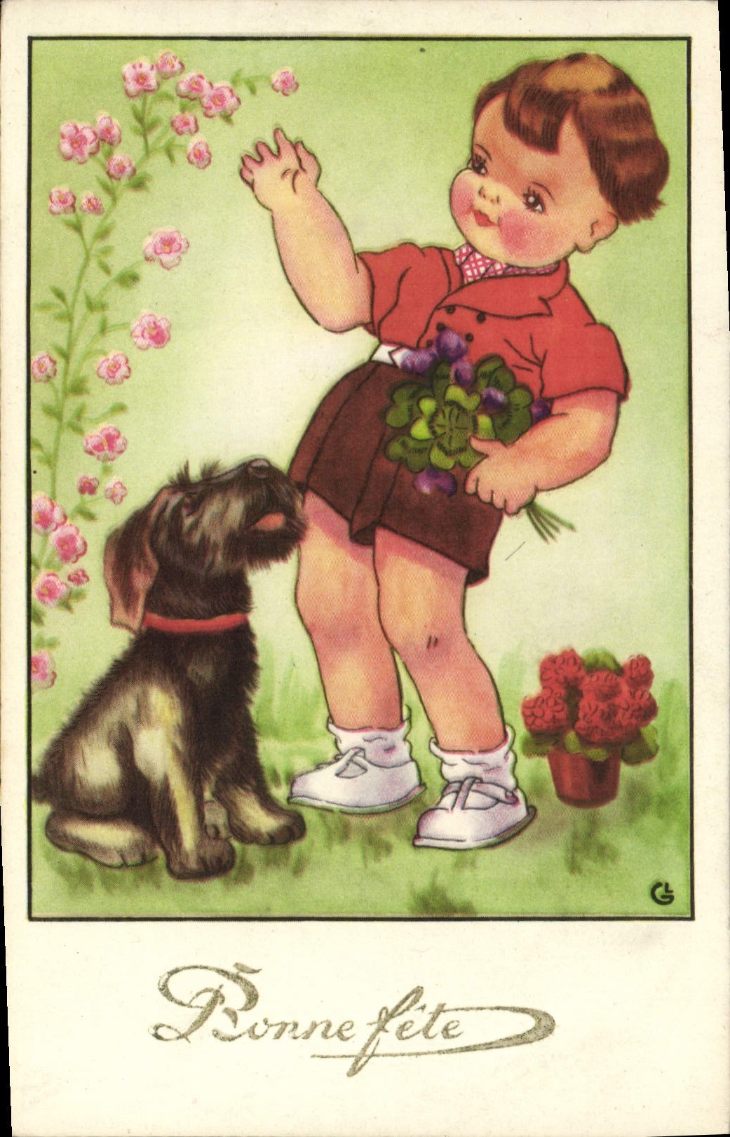 CPA Bonne Fete Enfant Chien