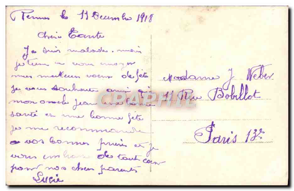 CPA Fantaisie Fleurs — Back