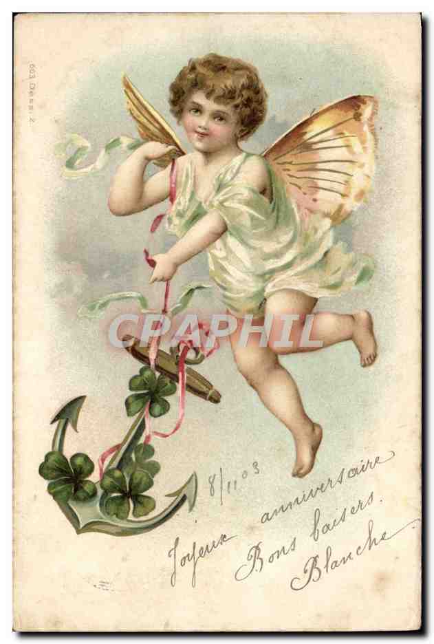 CPA Fantaisie Enfant Ange Trefle Ancre de marine