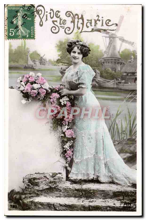 Femme en robe de style Art Nouveau — Paysage avec moulin à vent — Éditeur : AN, n° 183