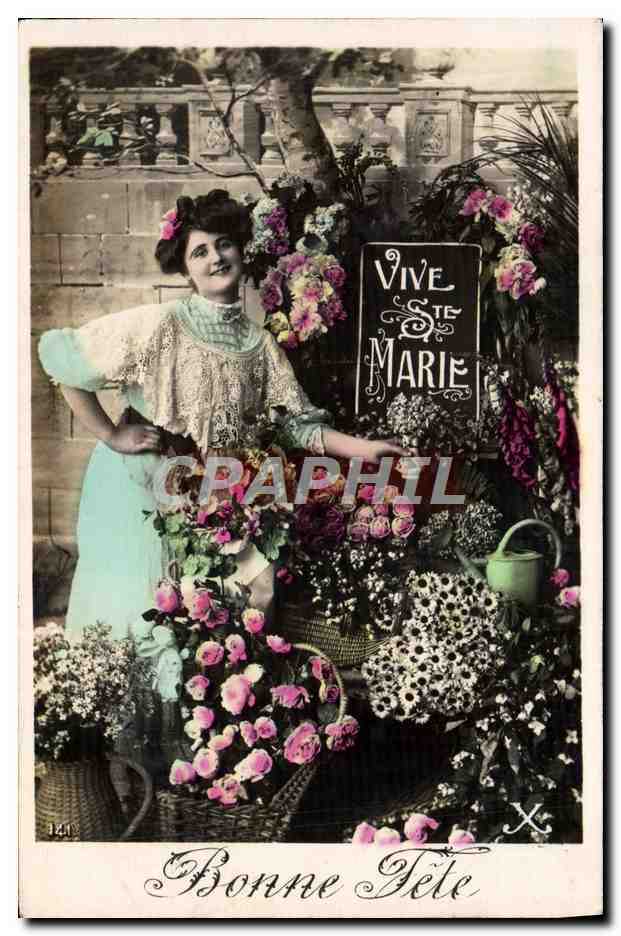 Femme entourée de fleurs — dédicace à Sainte-Marie — éditeur anonyme, n° 1241