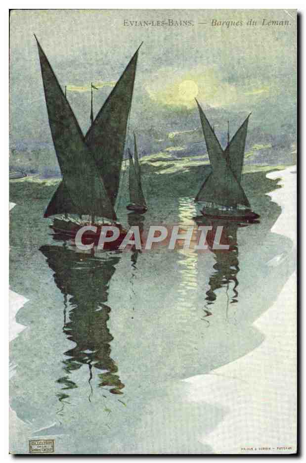CPA Fantaisie Evian les Bains Barques du leman