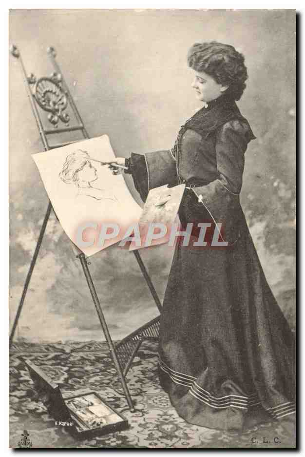 Femme artiste dessinant — studio — C. L. C.