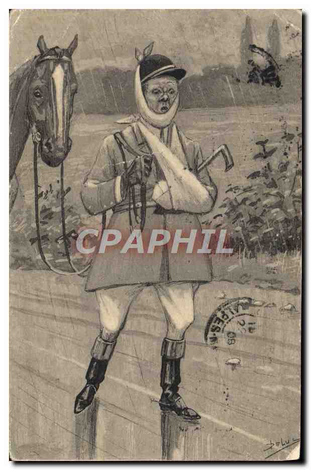 CPA Fantaisie Homme Cavalier Cheval