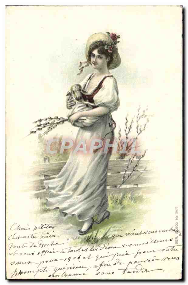 CPA Fantaisie Femme Agneau