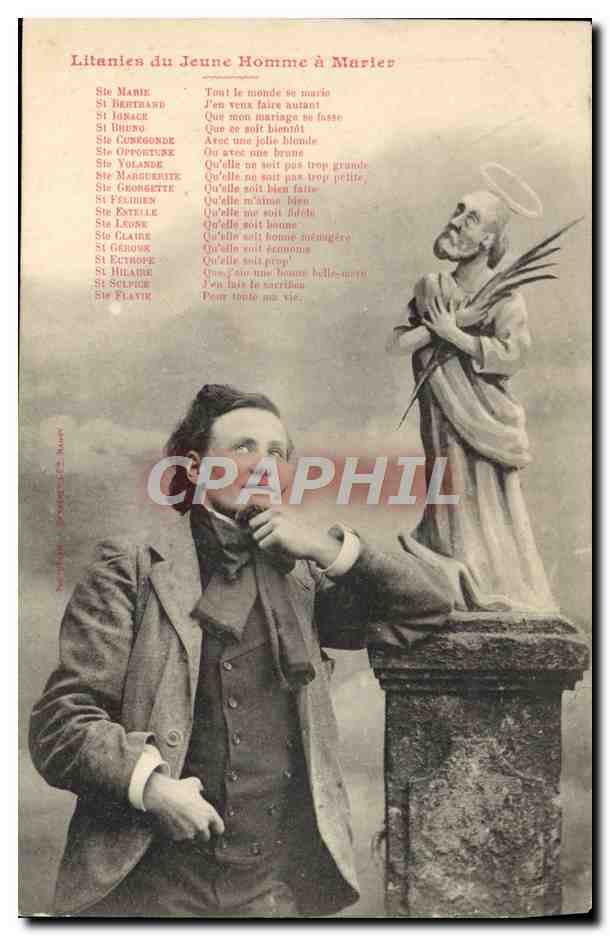 CPA Fantaisie Homme Litanies du jeune homme a marier
