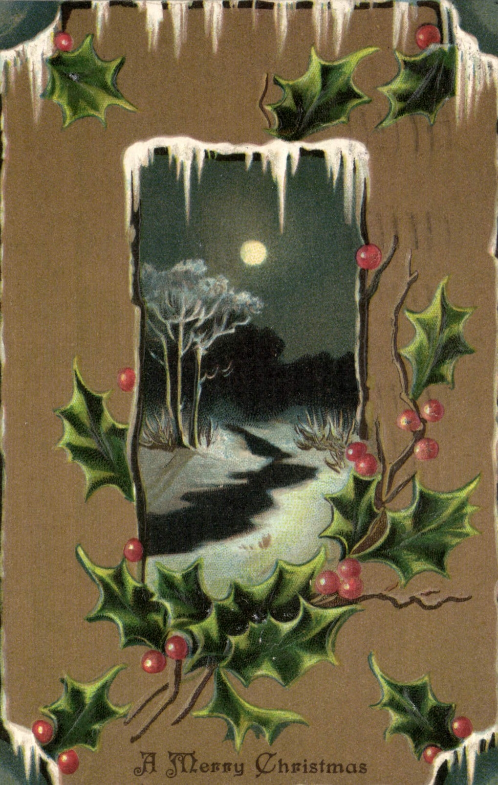 CPA Fantaisie Houx Noel