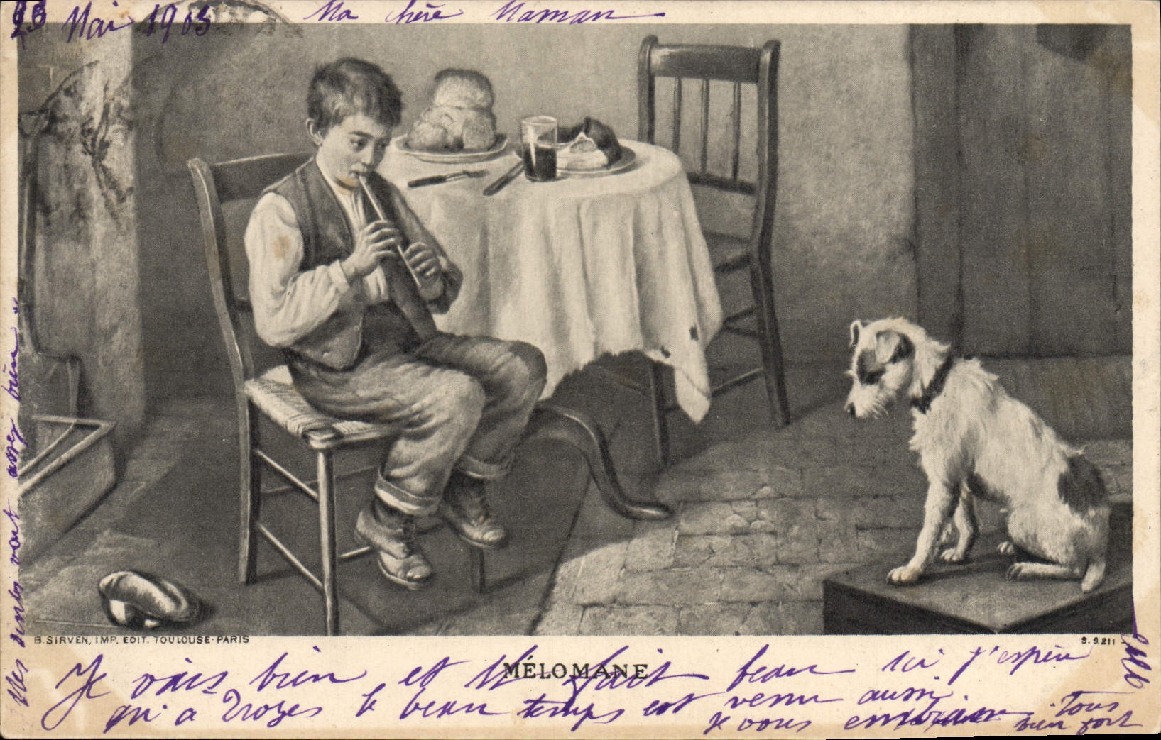 CPA Fantaisie Enfant Melomane Chien 