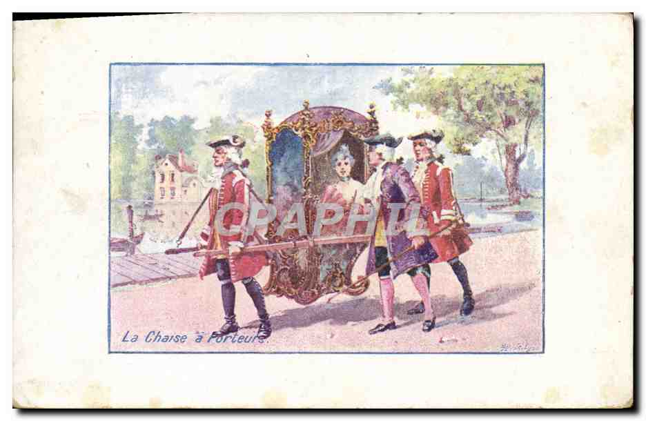 CPA Fantaisie Femme La chaise a porteurs
