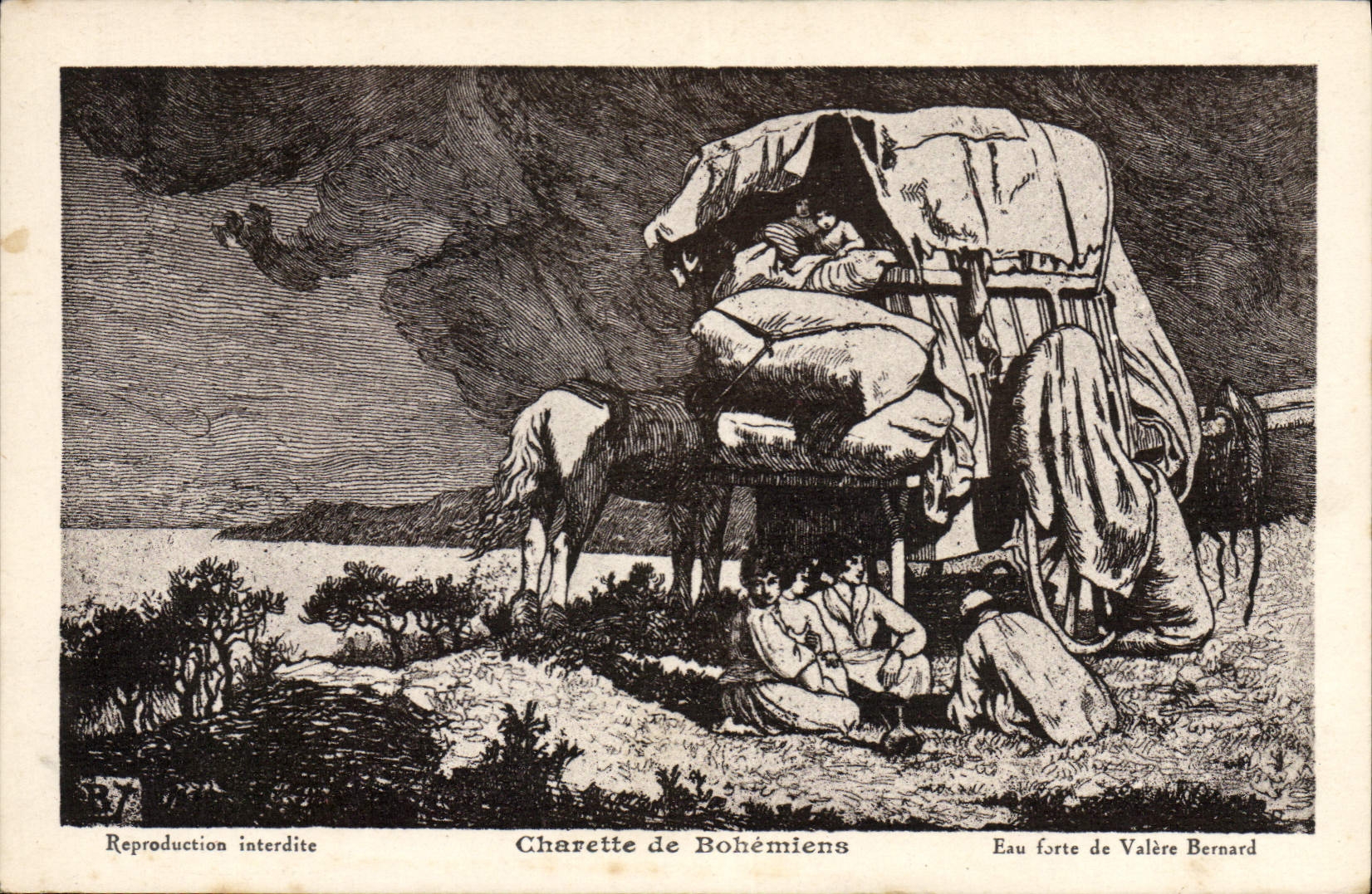 Wagen der Zigeuner — Kupferstich von Valère Bernard