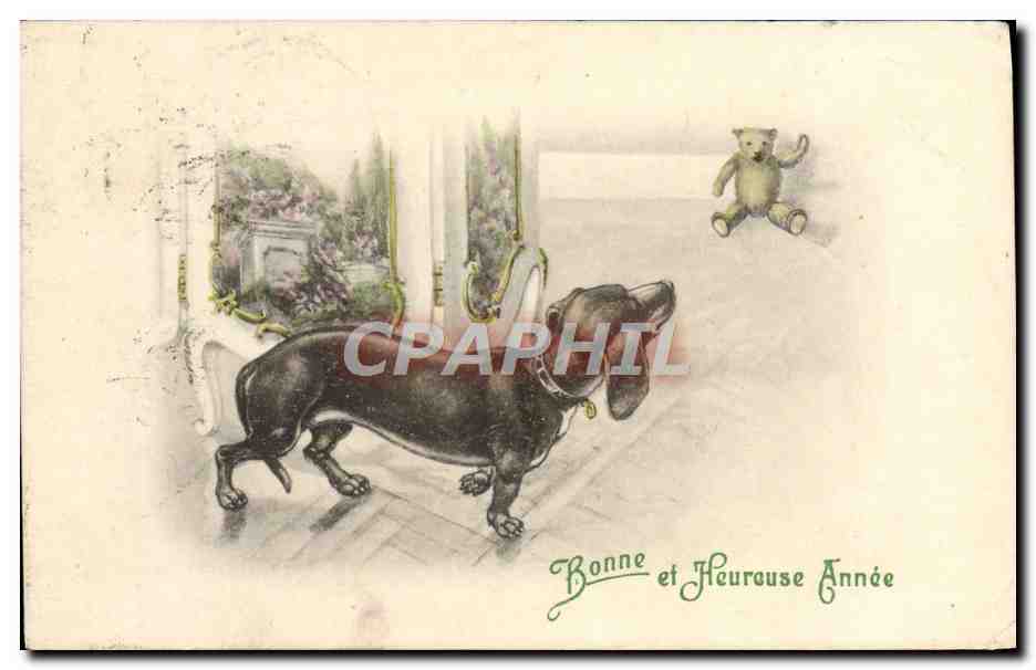 CPA Fantaisie Chien Ours en pluche 