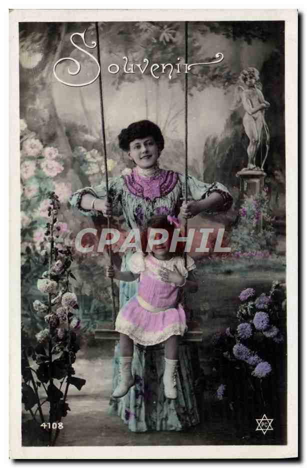 CPA Fantaisie Enfant Femme Balancoire