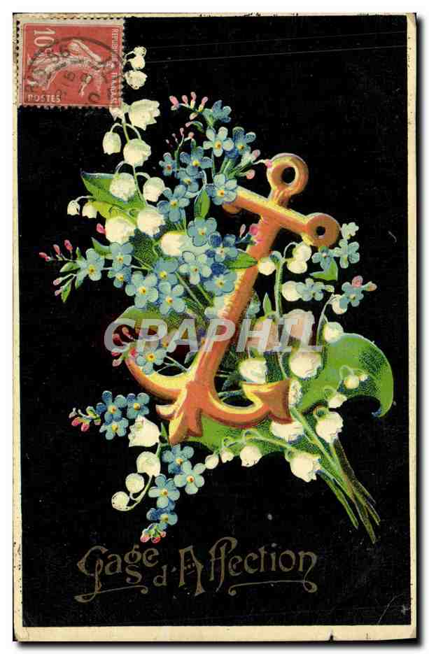 CPA Fantaisie Fleurs Ancre de marine