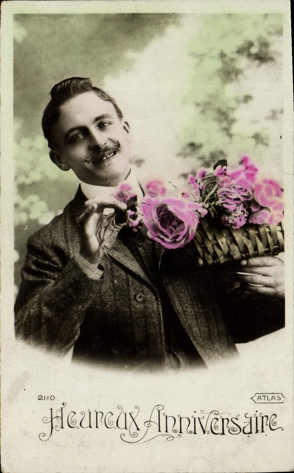 Mann mit Blumenkorb — Geburtstag — ATLAS n°2110