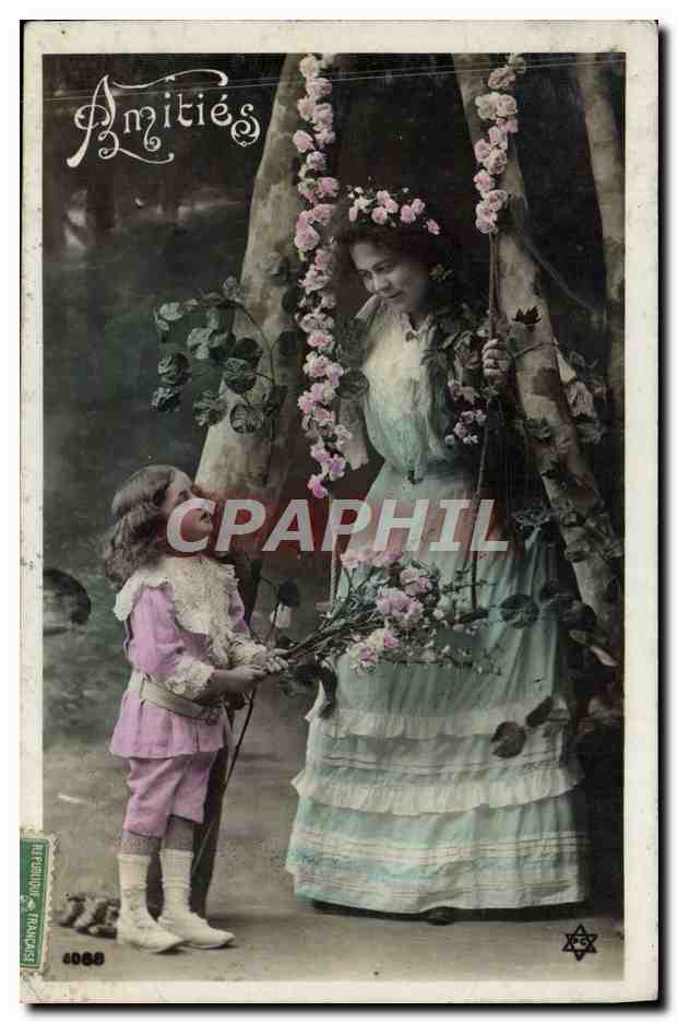 CPA Fantaisie Femme Enfant Balancoire