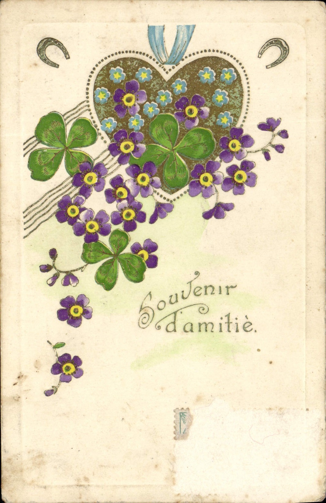 CPA Fantaisie Fleurs Fer a cheval