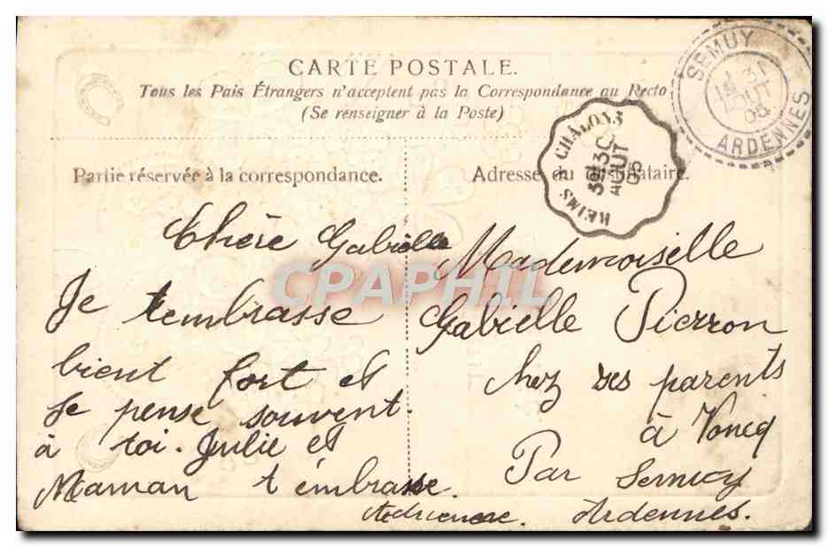 CPA Fantaisie Fleurs Fer a cheval — Rückseite