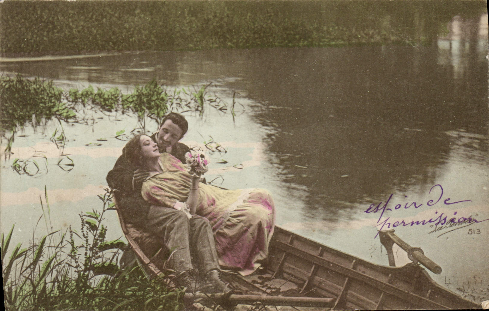 Liebe auf einem See — Paar in einem Boot — Verlag 'Espoir de Permission' n°513