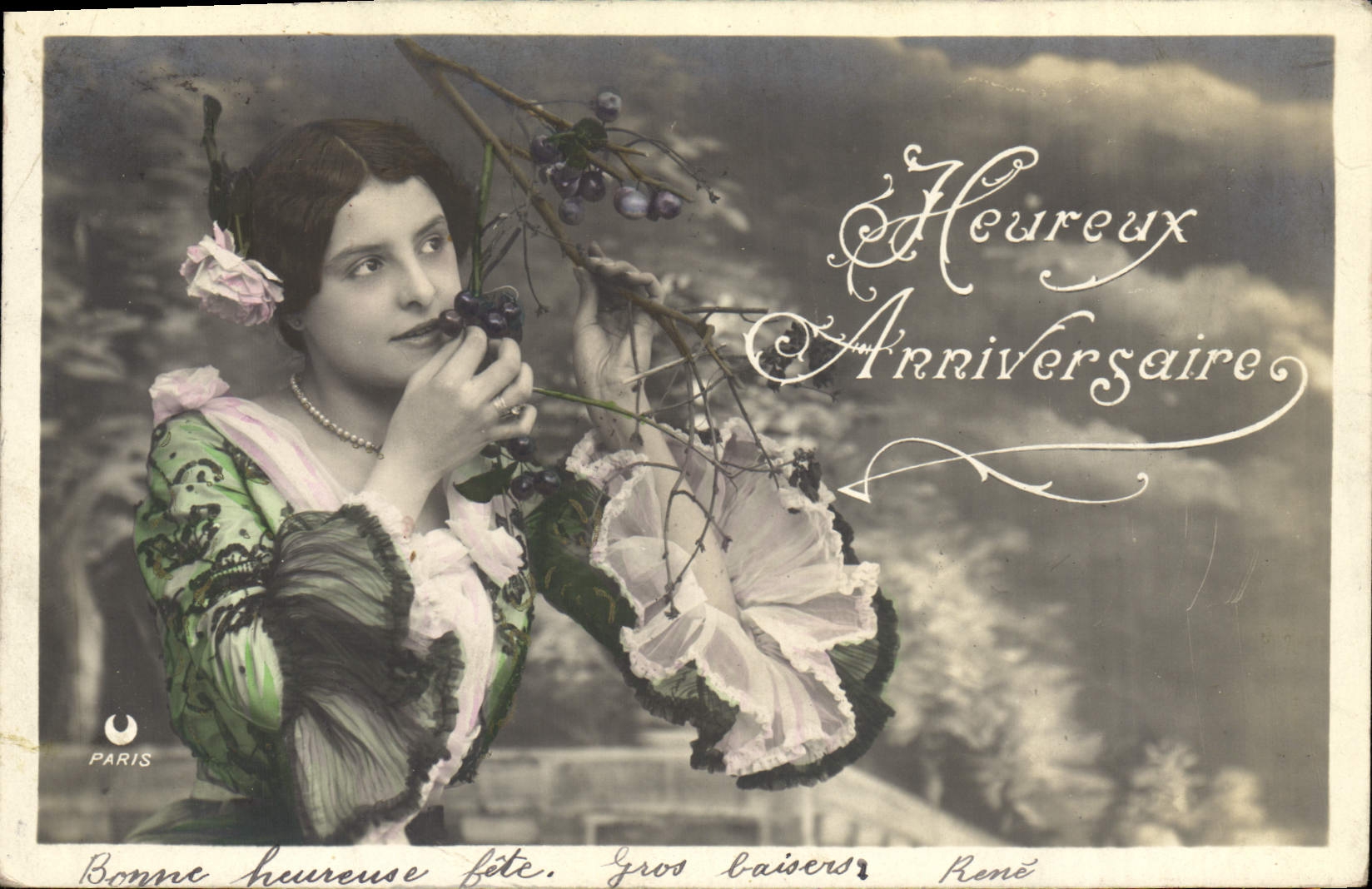 Femme avec cerises — Anniversaire — Paris, éditeur inconnu