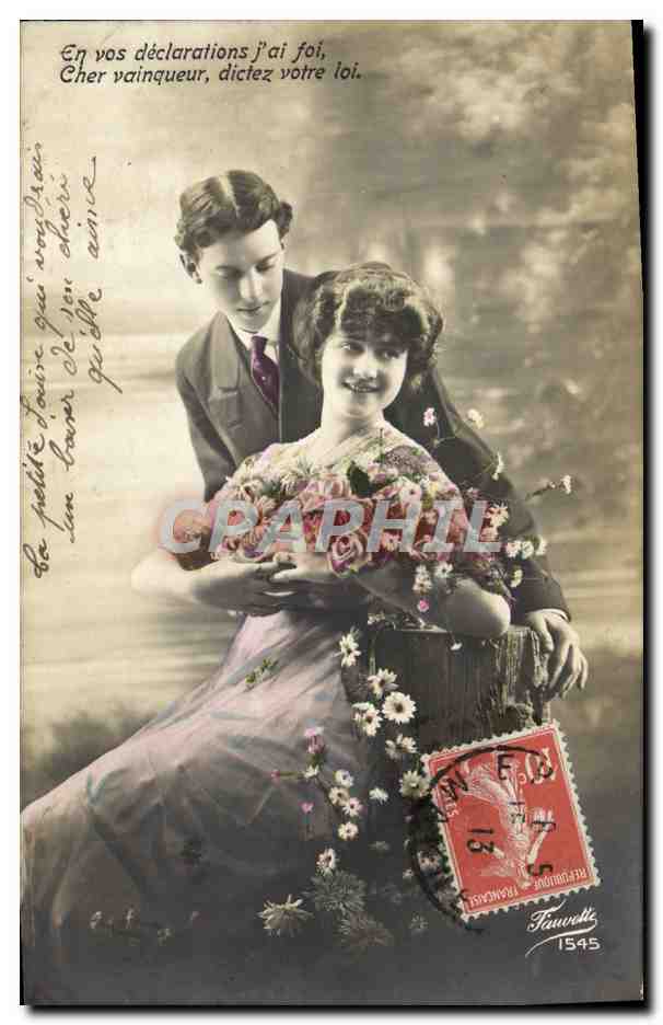 Jeune couple en extérieur — éditeur Fauvrette, n° 1545