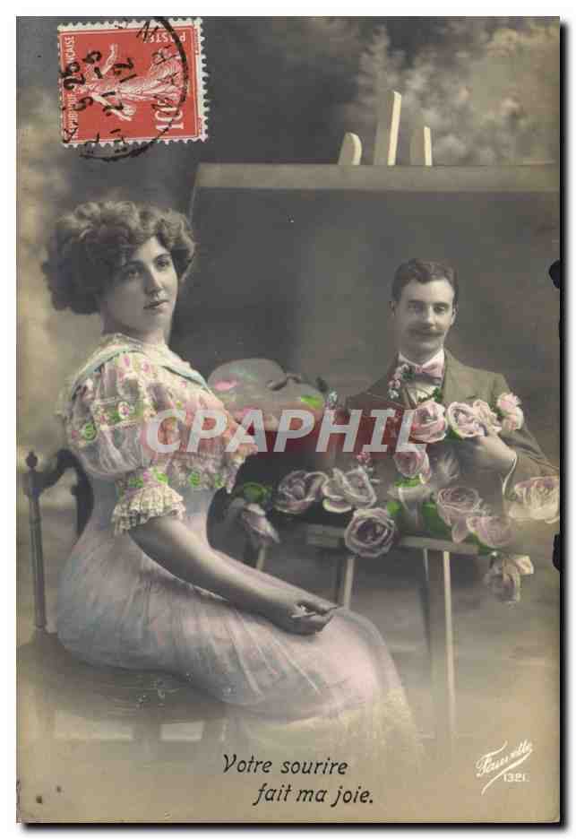 Portrait d'un couple avec roses — éditeur Fournière, n° 1321