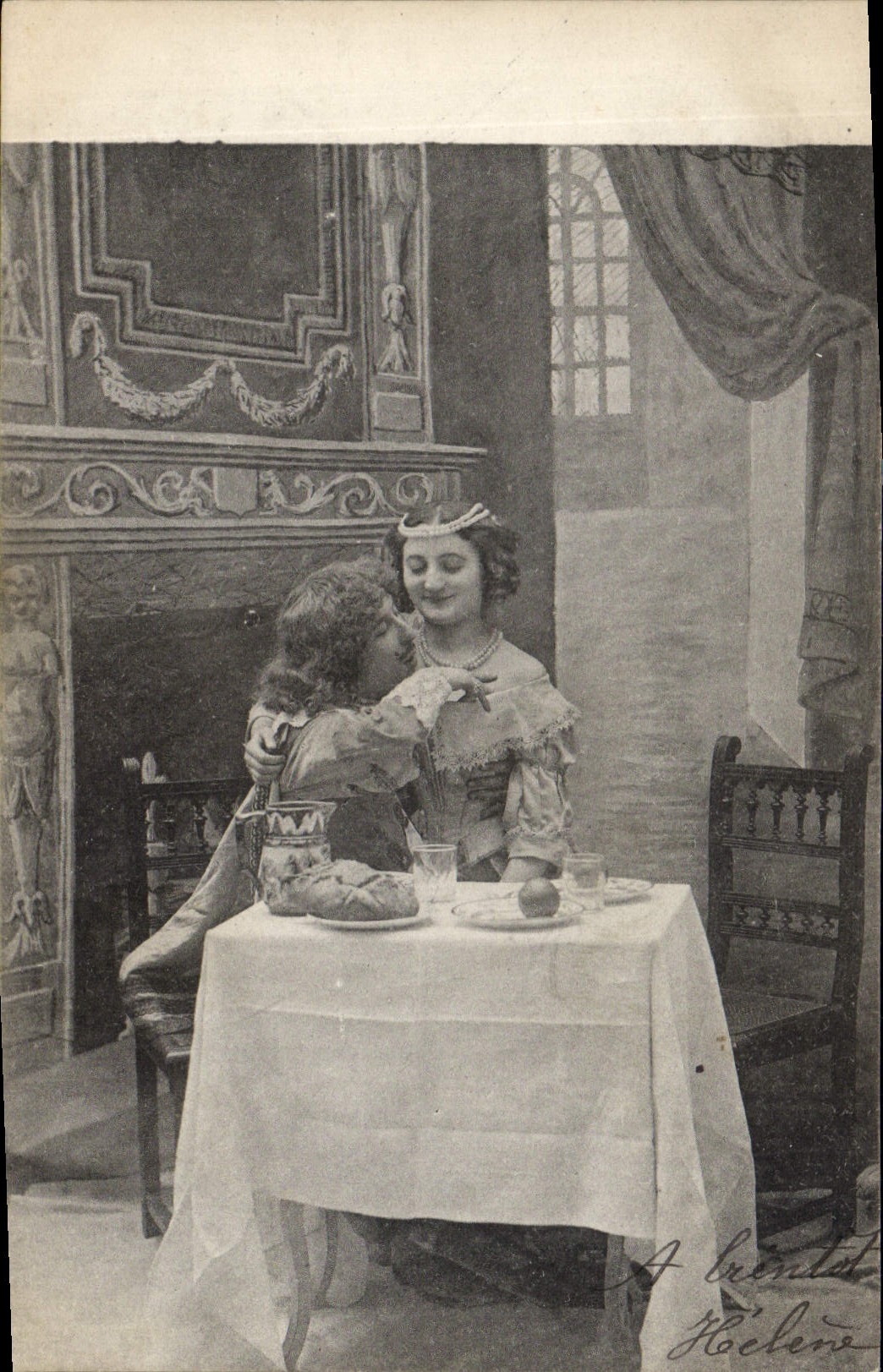 Scène de table — intérieur décoré — A. Brentet, Hoëlero