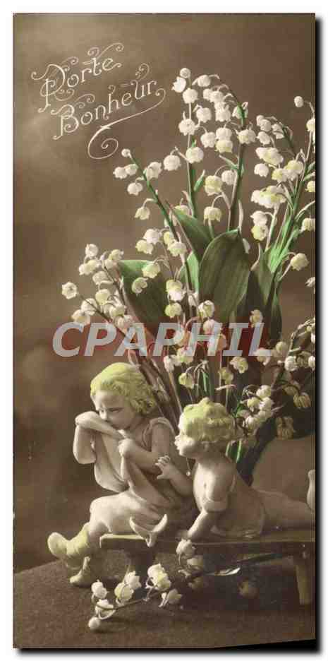 Deux enfants jouant avec des fleurs de muguet — éditeur A. Christen, imp. Ruell - 46