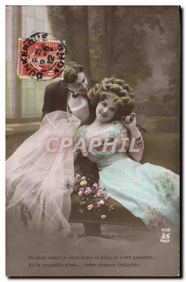 Couples amoureux — scène de salon — éditeur A.N. Paris, n° 1138