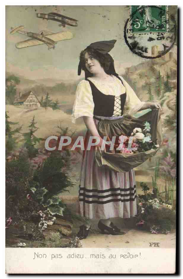 CPA Fantaisie Femme Avion Alsace Folklore