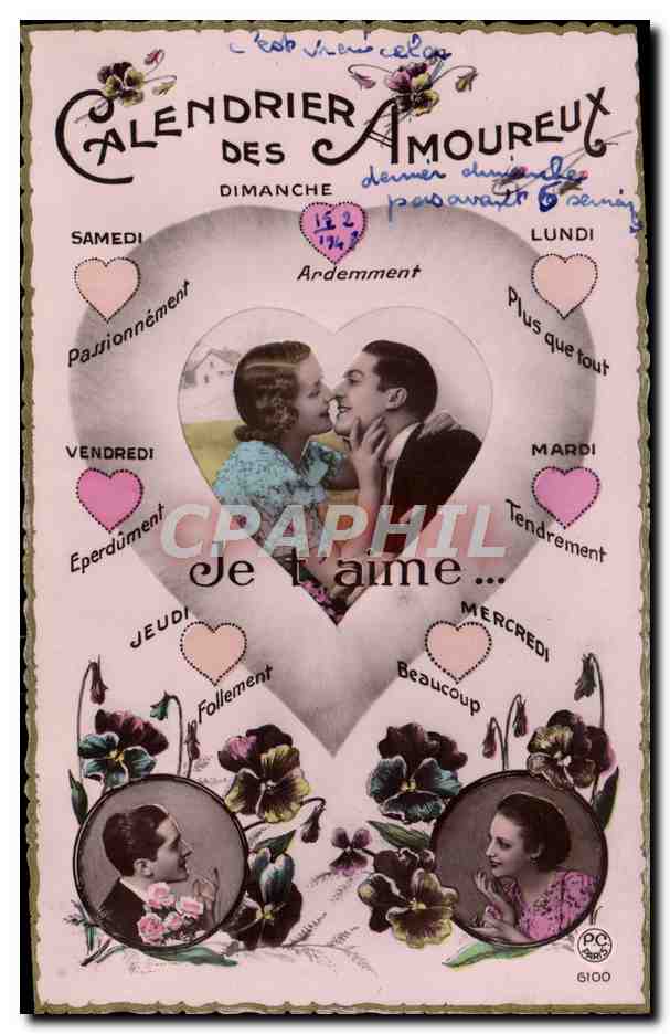 CPA Fantaisie Femme Calendrier des amoureux