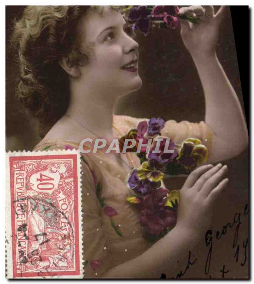 Femme avec fleurs — carte postale — éditeur L. Branger & Cie