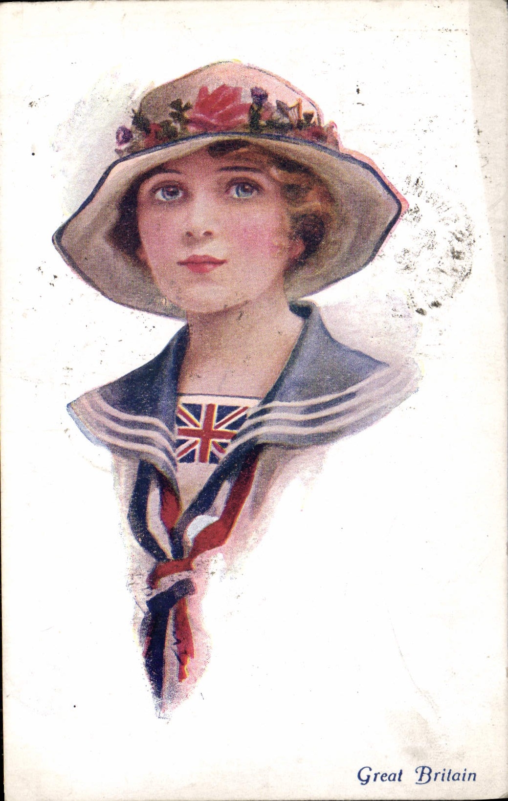 Joven mujer con traje marino — Union Postale Universelle — Vivian Mansell & Co. London