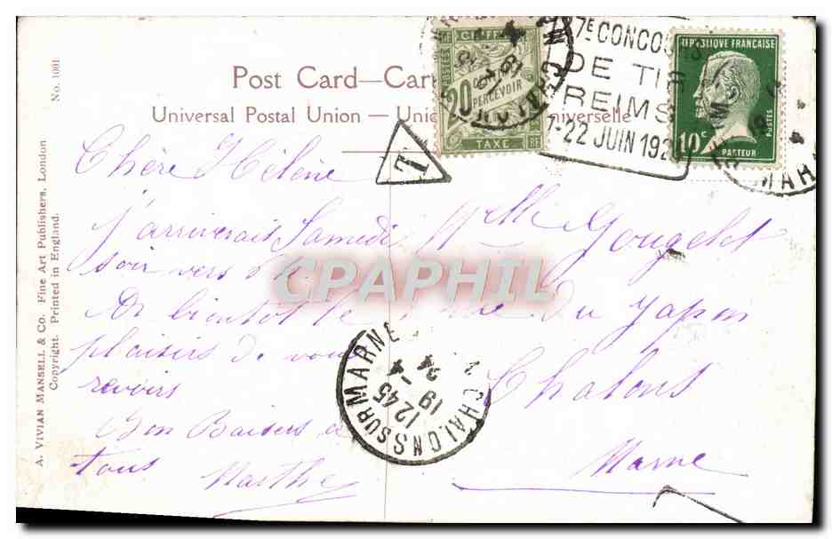 Joven mujer con traje marino — Union Postale Universelle — Vivian Mansell & Co. London — Reverso