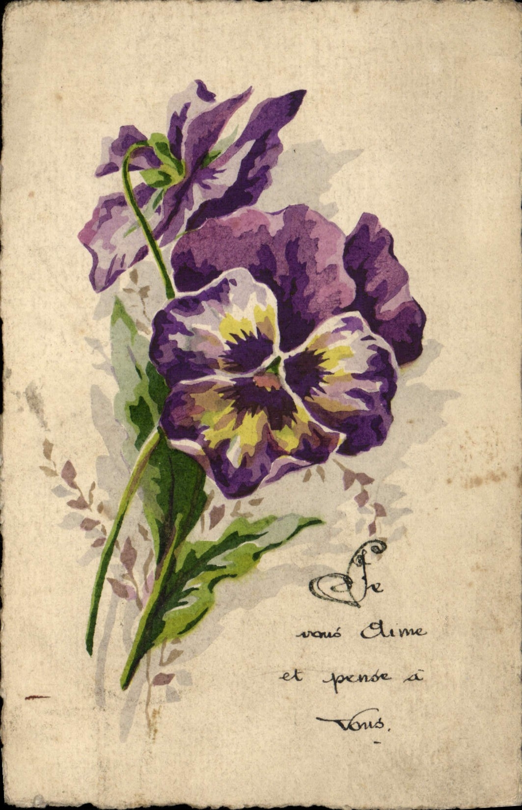 CPA Fantaisie Fleurs violettes