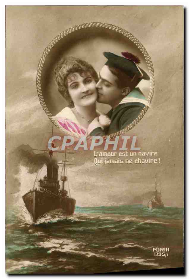 CPA Fantaisie Femme Marin Bateau Militaria