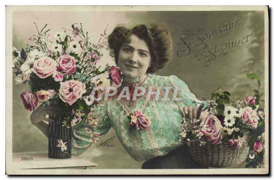 Mujer con ramo de rosas — Sagarat Fot. — n° 3608