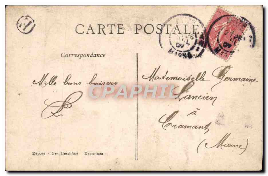 Femme avec fleurs — devant château à colombages — éditeur A. P. S. n° 369 — Achterkant