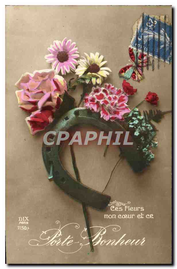 CPA Fantaisie Fleurs Fer a cheval