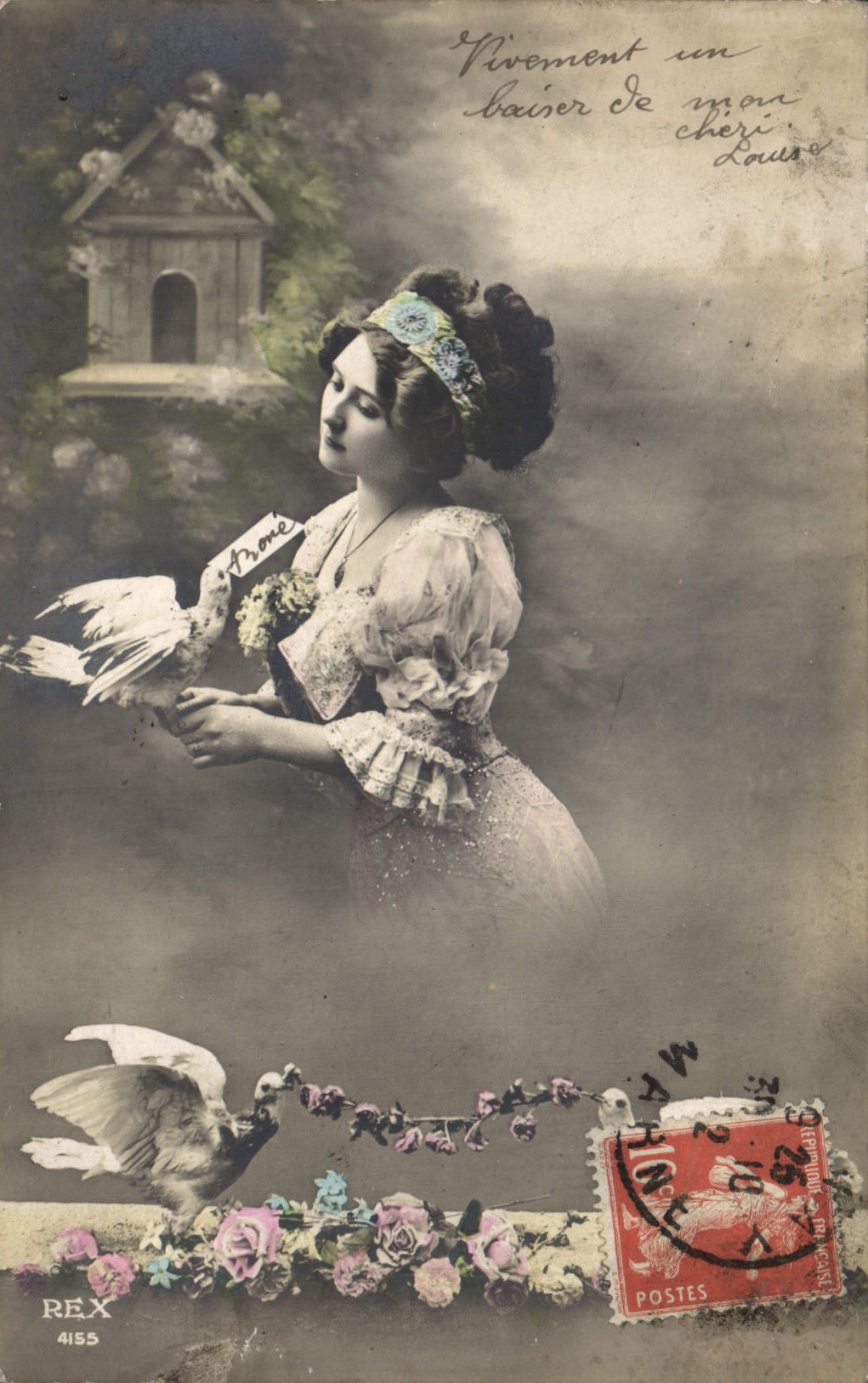 Femme avec colombe — REX 4155 — Éditeur REX