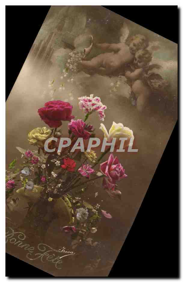 CPA Fantaisie Fleurs Ange