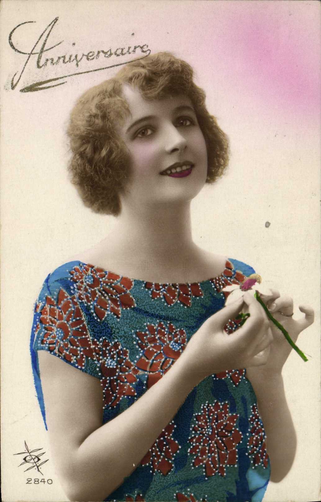 Junge Frau in besticktem Kleid — Geburtstag — Anonymer Verlag, Nr. 2840