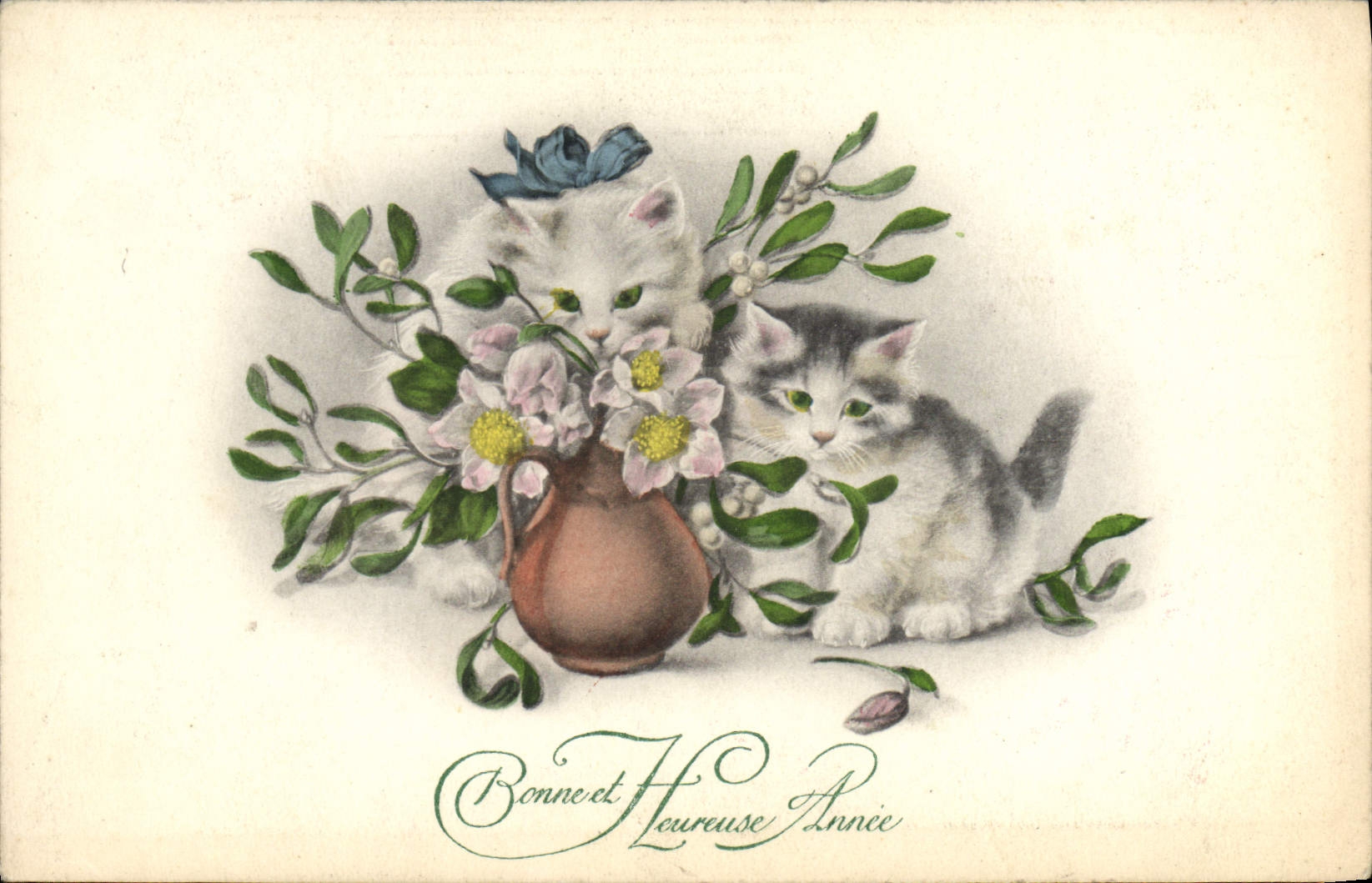 CPA Fantaisie Fleurs Chats Chat Chaton 