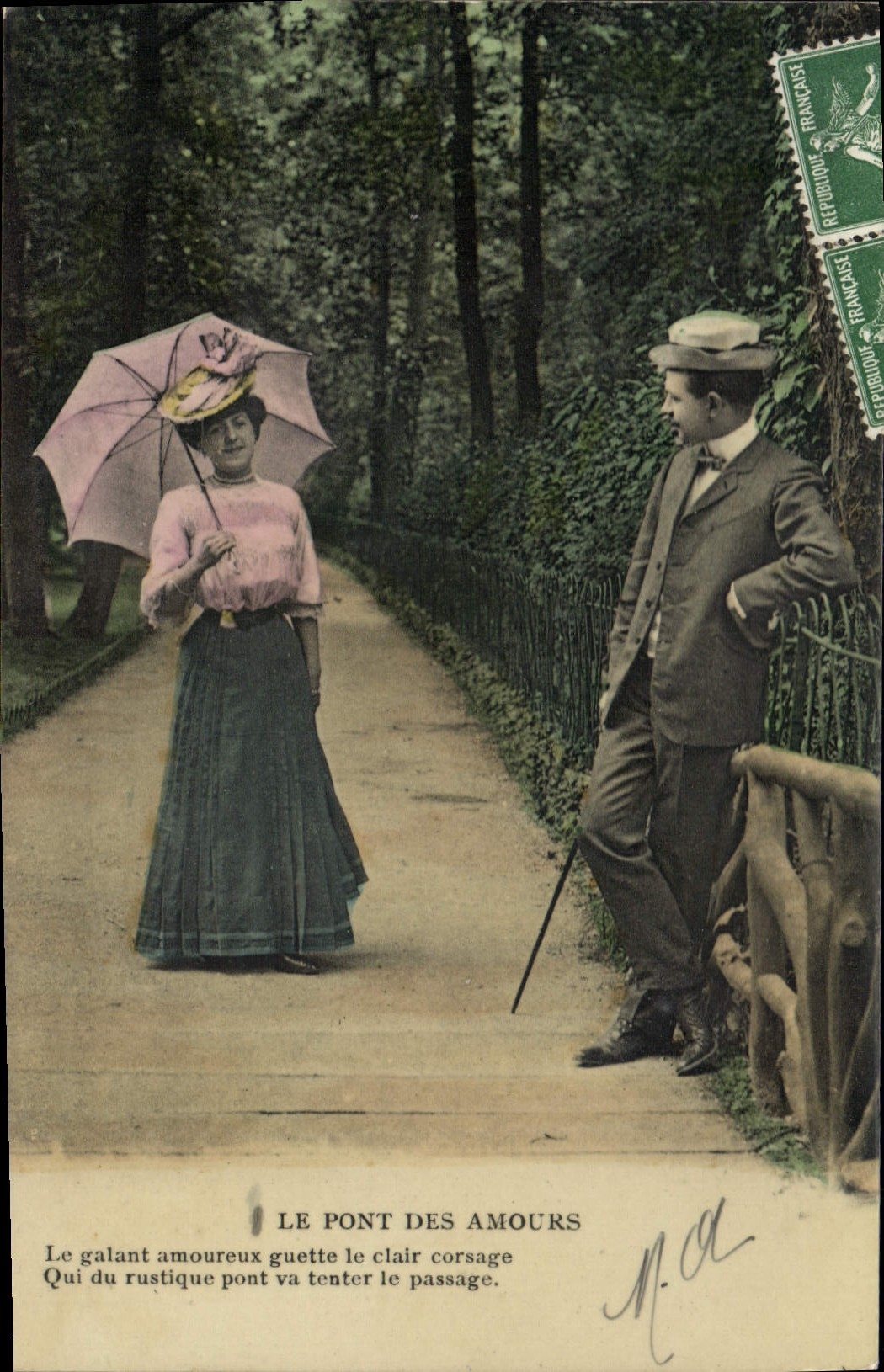 CPA Fantaisie Femme Le pont des amours 