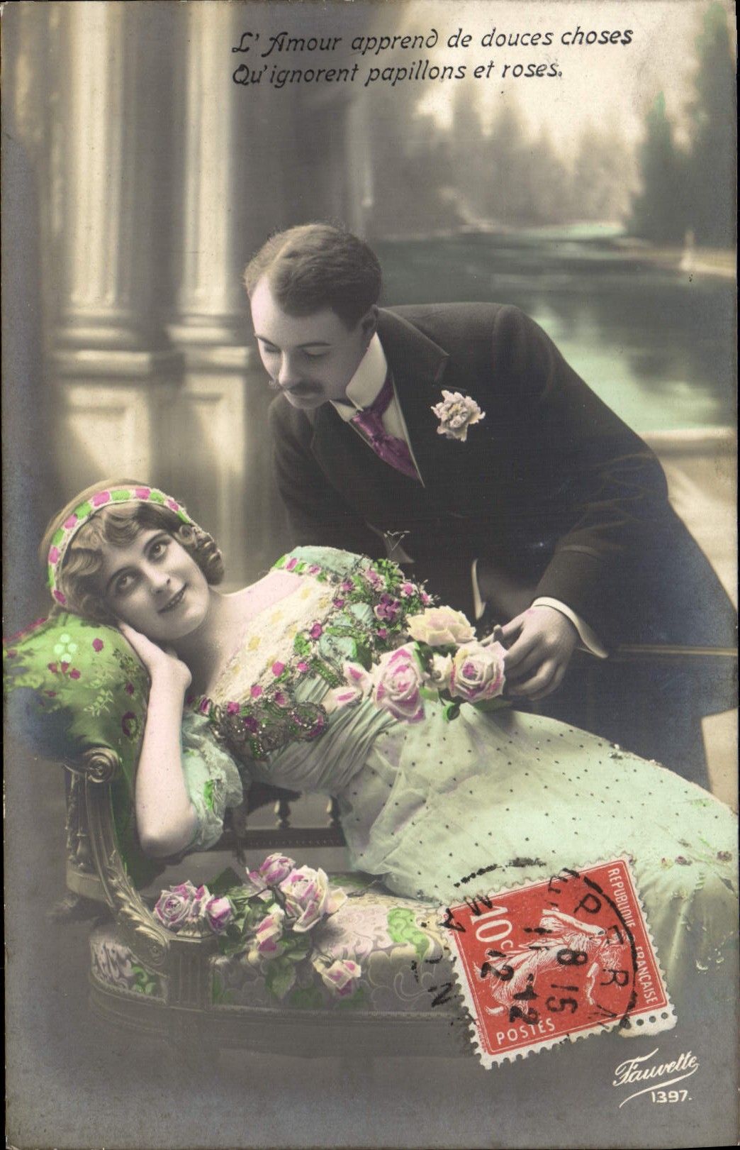 Amour et roses — scène romantique — Fauvetté, n°1397